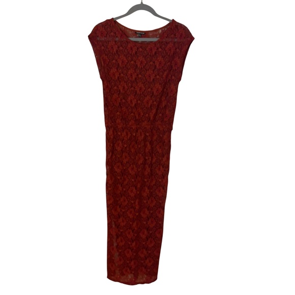 Warehouse Red Sheer Floral Lace Midi Dress UK 8 / US 4 festival bohemian boho - Picture 3 of 15